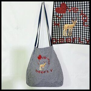 Handmade Cute Gingham Tote I love You Deerly Graphic Canvas Everyday Bag